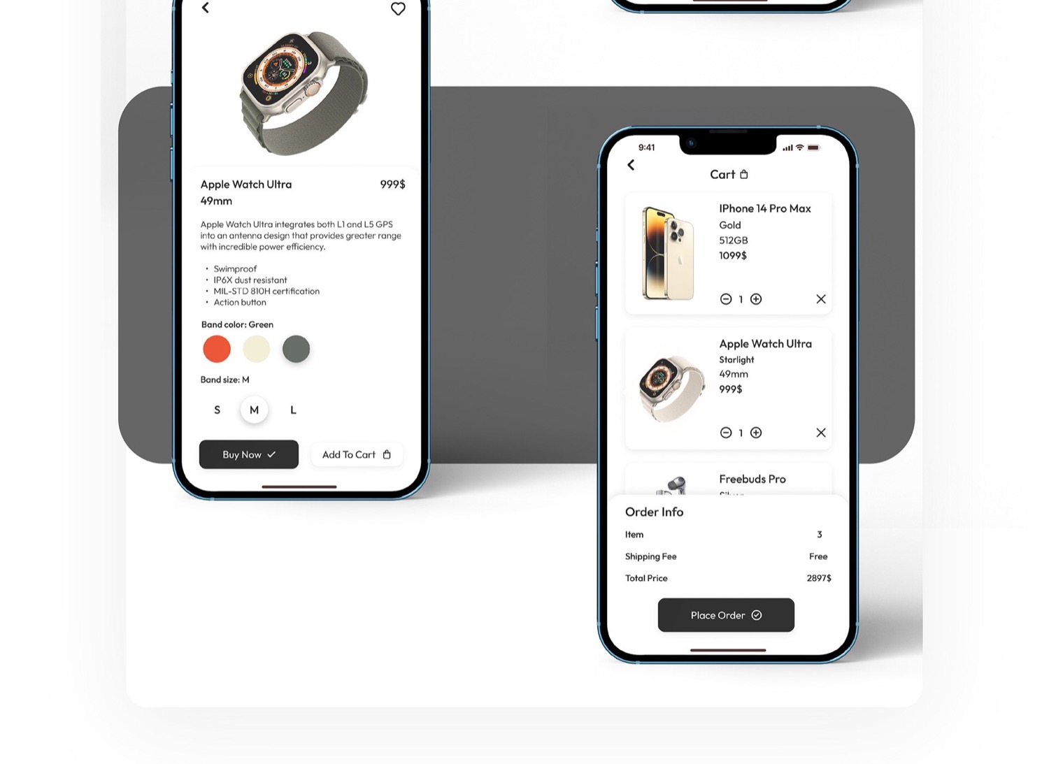 Mobile store — detail & cart